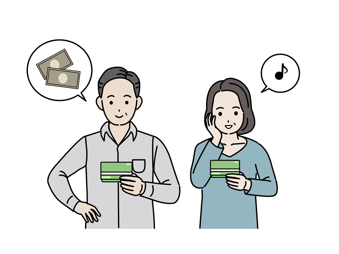 お金が入って喜ぶ男女